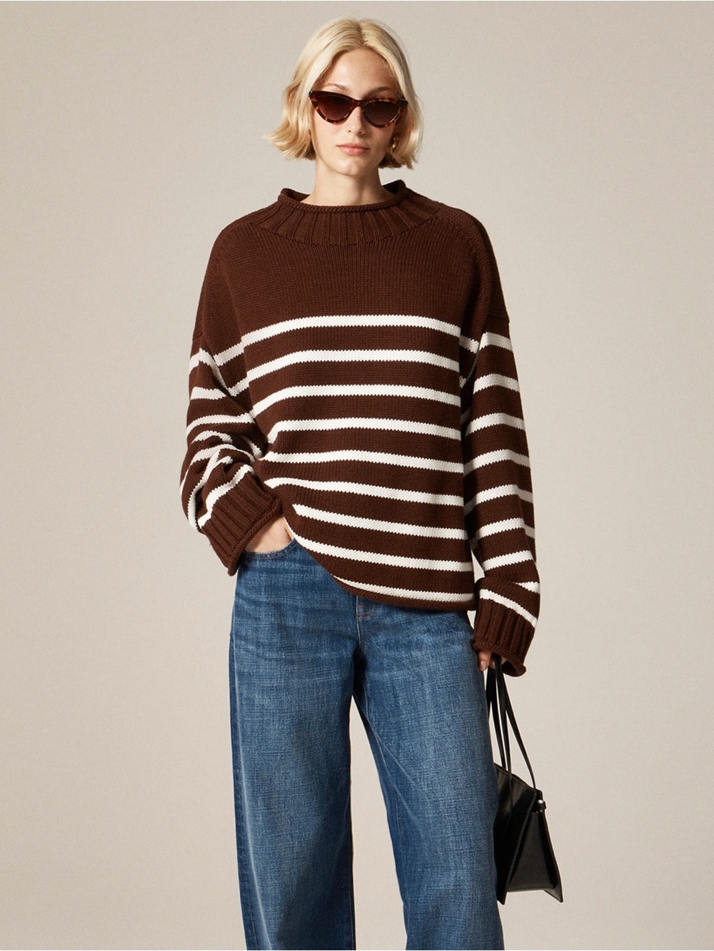 NWOT J Crew 2025 Rollneck in Brown / White Stripe - XL